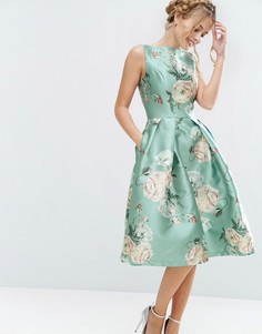 Атласное платье миди с цветочным принтом Chi Chi London - Мульти