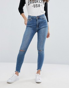 Супероблегающие джинсы с рваными коленями New Look - Синий