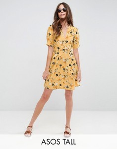 Чайное платье с цветочным принтом ASOS TALL - Желтый
