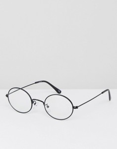 Овальные очки в черной металлической оправе с прозрачными стеклами ASOS - Черный