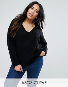 Джемпер крупной вязки с V‑образным вырезом ASOS CURVE - Черный