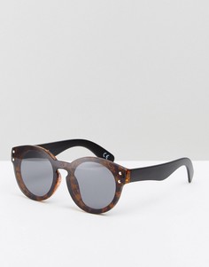Круглые солнцезащитные очки в черепаховой оправе с черными стеклами ASOS - Коричневый