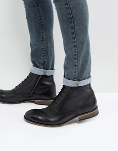 Черные кожаные ботинки-броги с подошвой натурального цвета ASOS - Черный