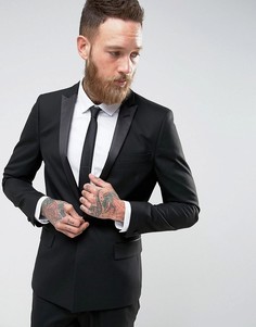 Черный пиджак-смокинг скинни с атласными лацканами ASOS - Черный