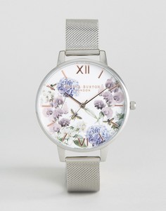 Часы с сетчатым ремешком и цветочным принтом Olivia Burton Parlour Be - Серебряный