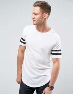 Длинная футболка с закругленным краем и полосками на рукавах Troy - Белый