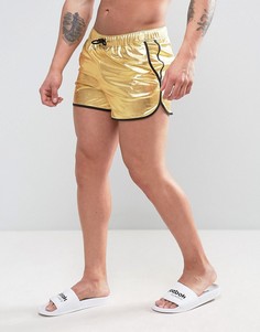 Золотистые короткие шорты для плавания с эффектом металлик ASOS - Золотой