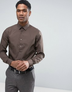 Стретчевая рубашка суперзауженного кроя Calvin Klein - Коричневый