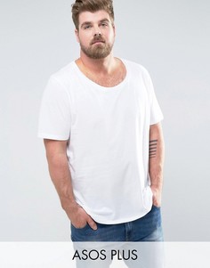 Белая длинная футболка с овальным вырезом ASOS PLUS - Белый