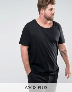 Черная длинная футболка с овальным вырезом ASOS PLUS - Черный