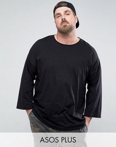 Черный oversize-лонгслив с рукавами 3/4 ASOS PLUS - Черный