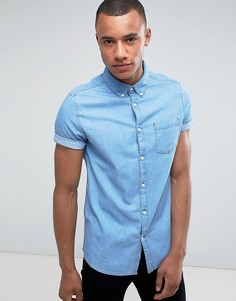 Узкая джинсовая рубашка с короткими рукавами Burton Menswear - Синий