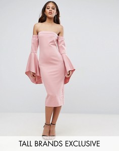 Платье миди с открытыми плечами и рукавами клеш TTYA - Розовый Taller Than Your Average
