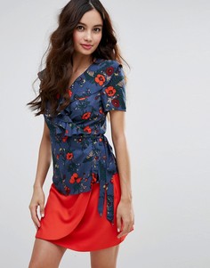 Блузка с запахом и принтом Fashion Union - Синий