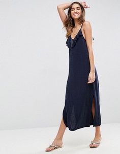 Платье макси с асимметричными оборками ASOS - Темно-синий