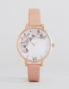 Часы с кожаным ремешком и цветочным принтом Olivia Burton - Розовый
