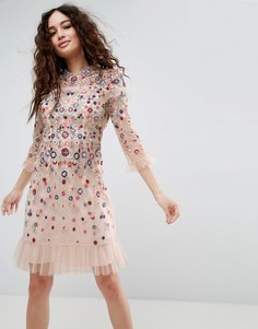 Платье с длинными рукавами и вышивкой Needle & Thread - Розовый