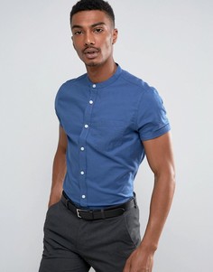 Зауженная оксфордская рубашка с короткими рукавами Burton Menswear - Синий