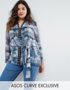 Блузка деконструированного кроя в клетку с застежкой на крючки ASOS CURVE - Мульти