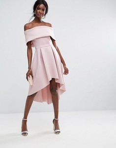 Платье с асимметричным подолом и широким вырезом ASOS - Розовый