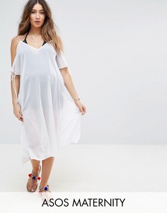 Пляжная шифоновая накидка миди с открытыми плечами ASOS Maternity - Белый