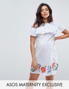 Платье в полоску с вышивкой на подоле ASOS Maternity - Синий