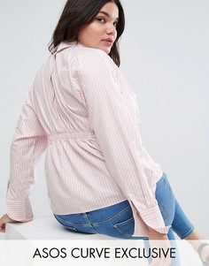 Рубашка в полоску с корсетной отделкой на спине ASOS CURVE - Розовый
