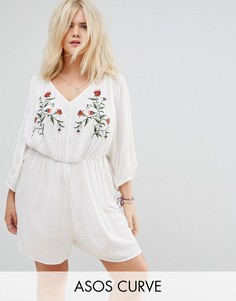 Пляжный ромпер с цветочной вышивкой ASOS CURVE - Белый