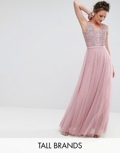 Платье макси для выпускного с цветочной аппликацией Little Mistress Tall - Розовый