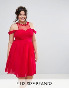 Короткое приталенное платье с открытыми плечами Little Mistress Plus - Розовый