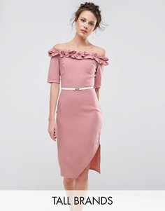 Платье-футляр с открытыми плечами и рюшами Paper Dolls Tall - Розовый
