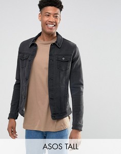 Черная приталенная джинсовая куртка с велветовым воротником ASOS TALL - Черный