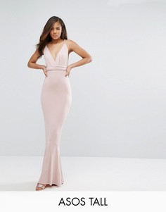 Платье макси с глубоким вырезом и плетеными бретелями ASOS TALL - Розовый