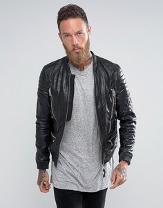 Кожаный байкерский бомбер AllSaints - Черный