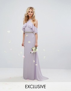 Платье макси с оборками, декорированной талией и шлейфом TFNC WEDDING - Фиолетовый