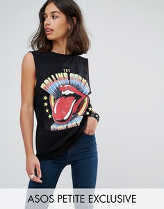 Топ с глубокими проймами и принтом Rolling Stones ASOS PETITE - Черный