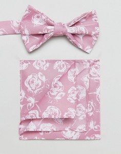 Розовый галстук-бабочка и платок для нагрудного кармана с цветочным принтом ASOS - Розовый