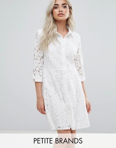 Приталенное платье-рубашка с кружевной отделкой City Goddess Petite - Белый