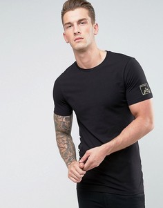 Длинная обтягивающая футболка с вышивкой и принтом ASOS - Черный