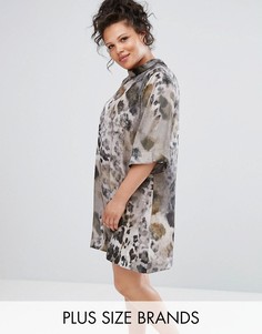 Платье со звериным принтом и воротником-стойкой Elvi - Мульти