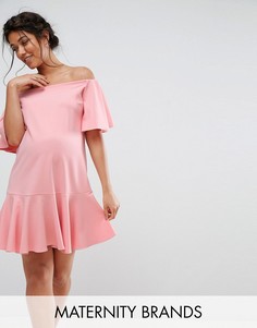 Платье с широким вырезом и оборками Queen Bee - Розовый