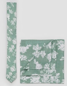 Галстук с цветочным принтом и однотонный платок для пиджака ASOS - Зеленый
