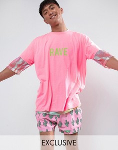 Свободная футболка с неоновой надписью Rave Reclaimed Vintage Inspired - Розовый