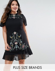 Платье с вышивкой и баской по краю Frock And Frill Plus - Черный