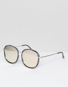 Серые круглые солнцезащитные очки в пластмассовой/металлической оправе AJ Morgan - Черный