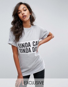 Футболка с принтом Kinda Care Kinda Dont Missguided - Серый