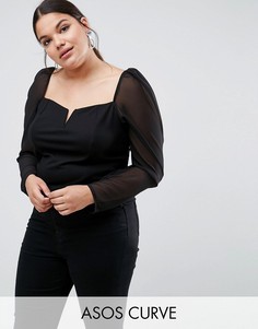 Топ в стиле 80-х с сетчатыми рукавами ASOS CURVE Ultimate - Черный