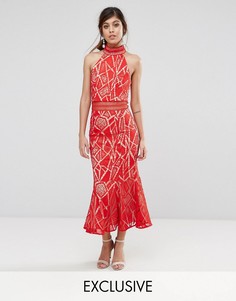 Кружевное платье миди с высоким воротом Jarlo - Красный