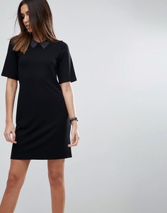 Платье-футболка мини с воротником из искусственной кожи ASOS - Черный
