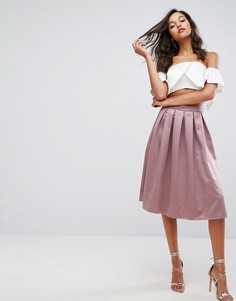 Атласная юбка миди со складками Missguided - Фиолетовый